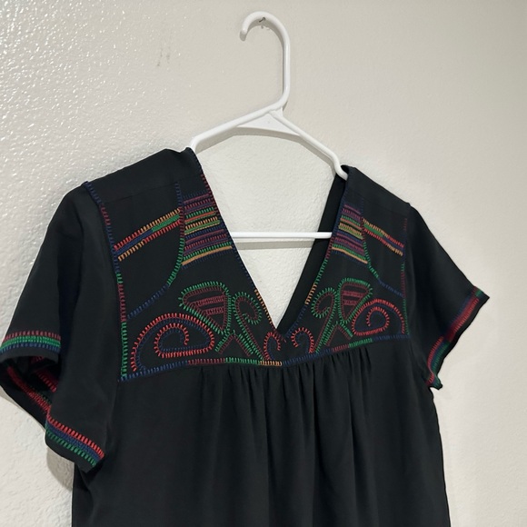 NWT Madewell Silk Embroidered Colorful Stitch Cap Sleeve Mini Dress Black - M - Picture 7 of 9